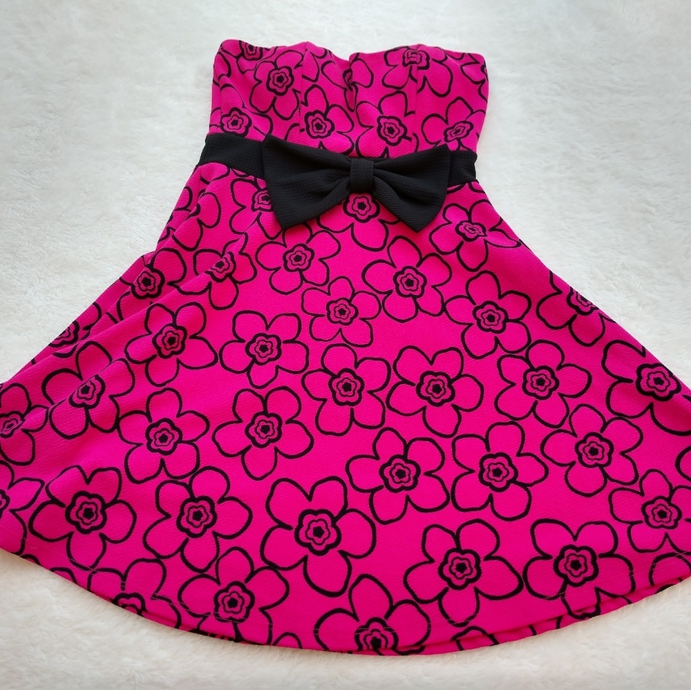 🌷Coco Avante Pink Black Strapless Dress Sz Medium